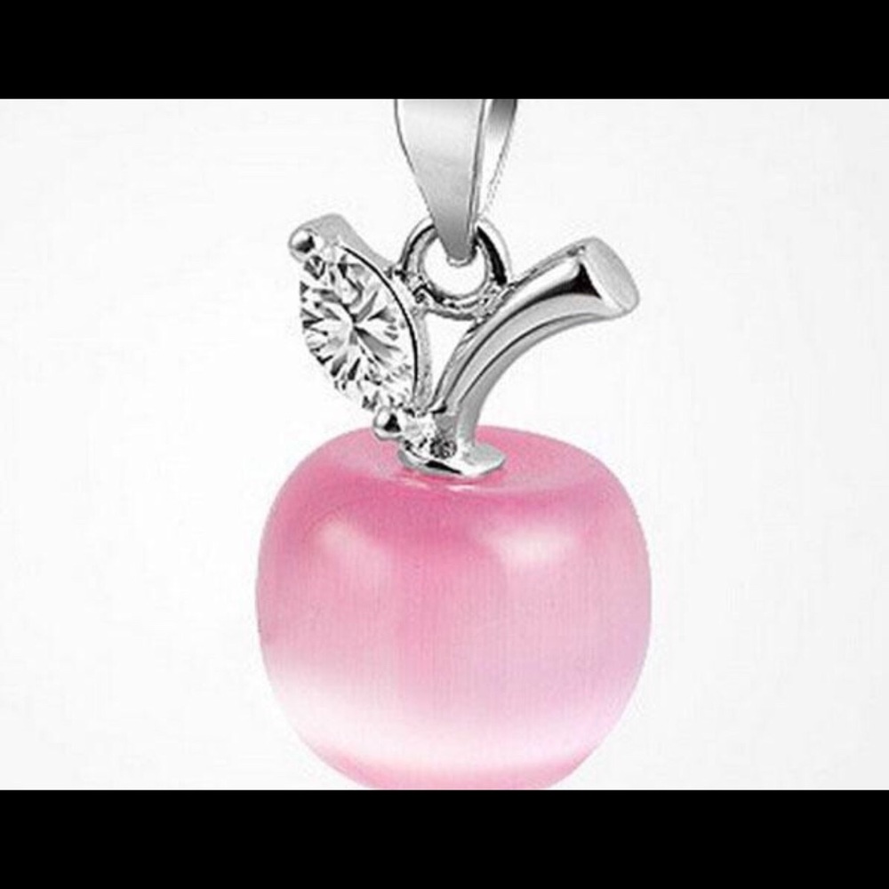 Silver Plated Opal Pink  Apple Necklace NWOT